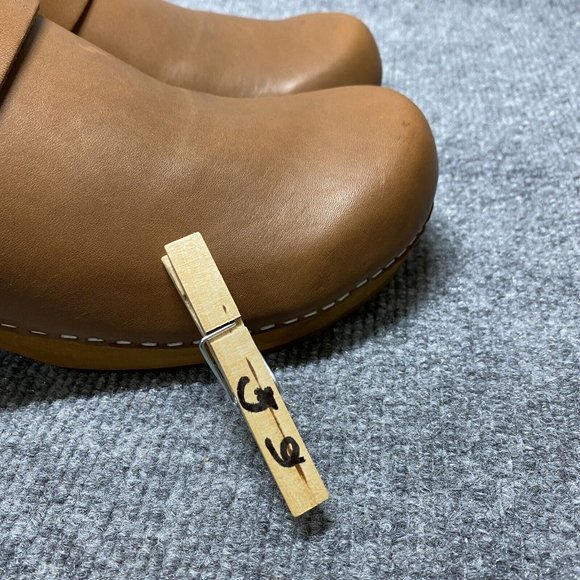 Sanita Wooden Leather Clogs Womens 41 / US 10 Brown Mules Danish Heeled Shoes - Picture 11 of 11